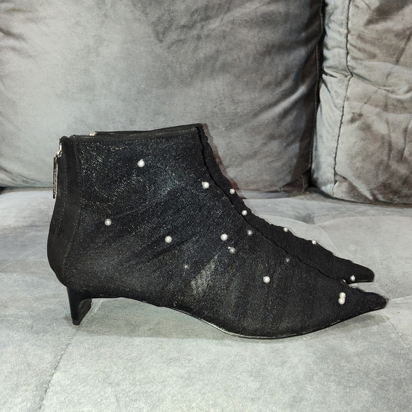 EUC Zara Women High Heel Embellished Pearl Tulle Ankle Boots Size 38 - Picture 6 of 7